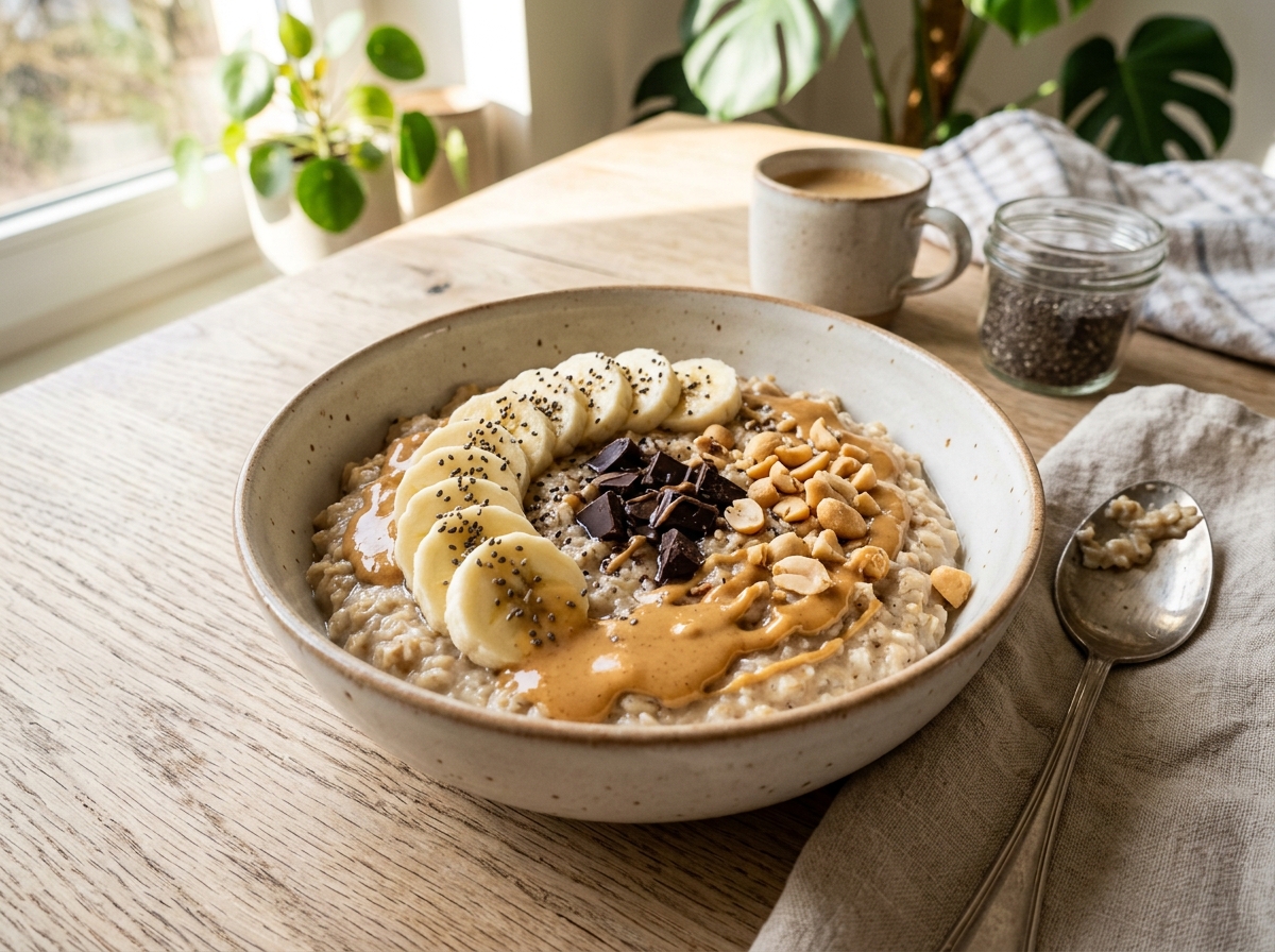 Vegan Fıstık Ezmeli Yulaf Lapası